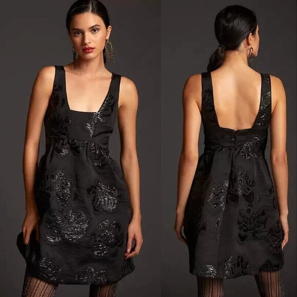 NWT Anthropologie Maeve Black Jacquard Mini Dress, Size 8 - Picture 1 of 5